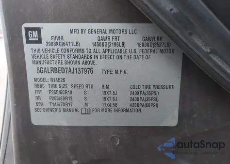 2010 Buick Enclave 1Xl z USA, uszkodzony, nr VIN 5GALRBED7AJ137976